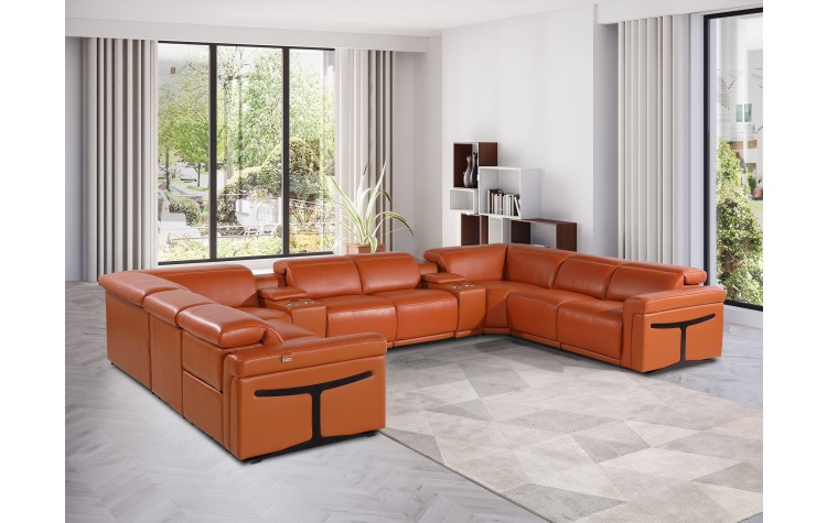 1126 DivanItalia Orange 10-Piece Sectional with 4 Power Recliners and Power Headrests