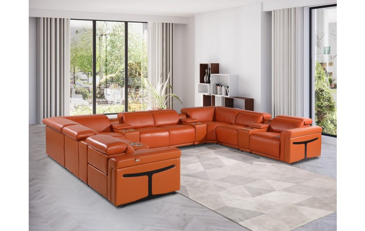 1126 DivanItalia Orange 12-Piece Sectional with 4 Power Recliners and Power Headrests