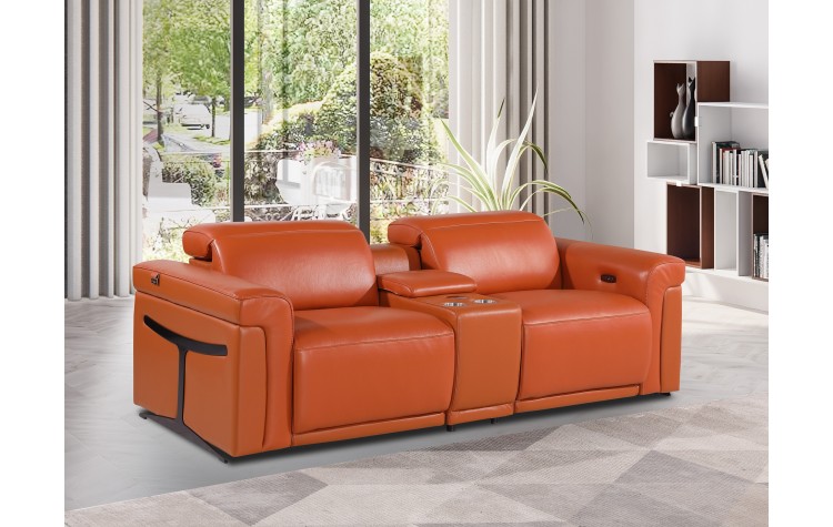 1126 DivanItalia Orange Modular Power Reclining Loveseat with Power Headrest