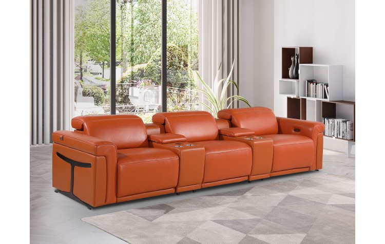 1126 DivanItalia Orange 5-Piece Power Reclining Sofa with Power Headrest in Top Grain Italian Leather