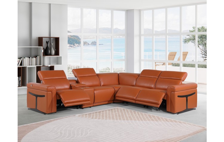 1126 - Top Grain Camel Italian Leather Sectional Sofa 6-Piece w/ 3 power recliners