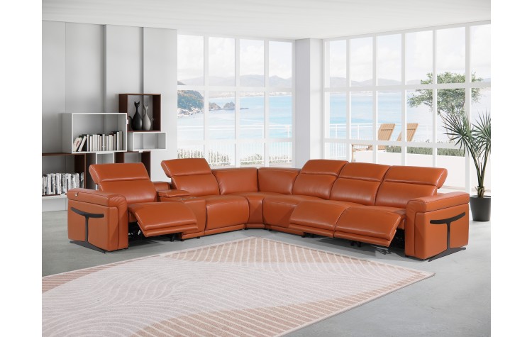 1126 - Top Grain Camel Italian Leather Sectional Sofa 7-Piece w/ 3 power recliners