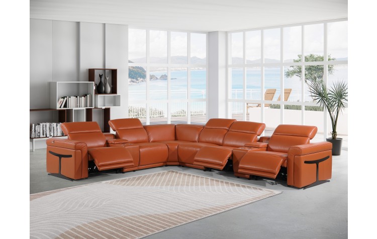 1126 - Top Grain Camel Italian Leather Sectional Sofa 8-Piece w/ 3 power recliners