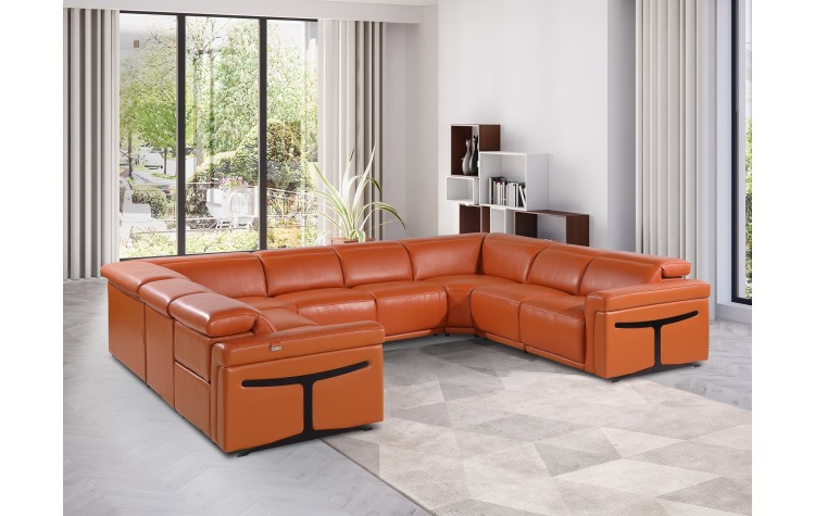 1126 DivanItalia Orange 8-Piece Sectional with 4 Power Recliners and Power Headrests (No Consoles)