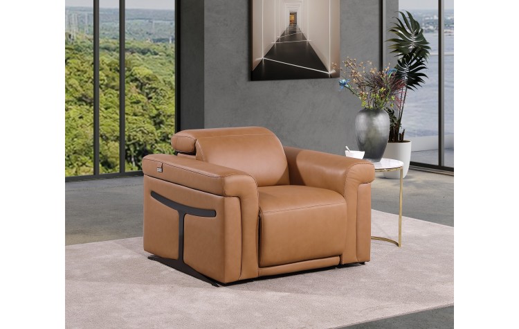 1126 DivanItalia Beige Top Grain Italian Leather Power Reclining Chair with Power Headrest