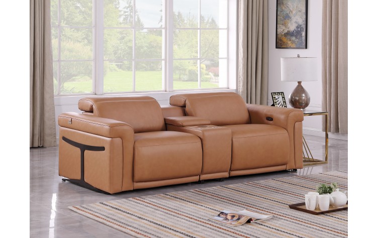 1126 DivanItalia Cognac Modular Power Reclining Loveseat with Power Headrest