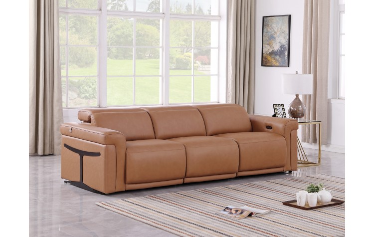 1126 DivanItalia Cognac Modular 3-Power Reclining Sofa with Power Headrest