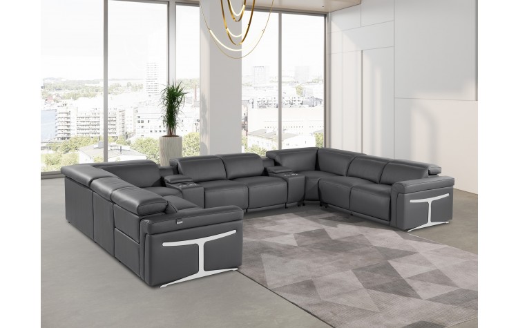1126 DivanItalia Dark Gray 10-Piece Sectional with 4 Power Recliners and Power Headrests