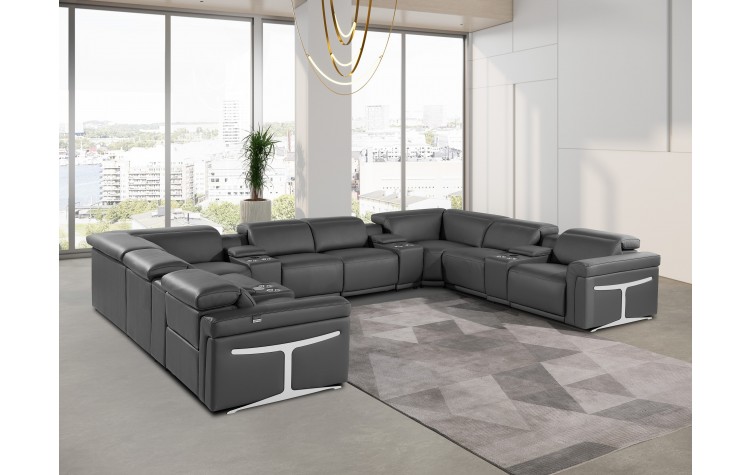 1126 DivanItalia Dark Gray 12-Piece Sectional with 4 Power Recliners and Power Headrests