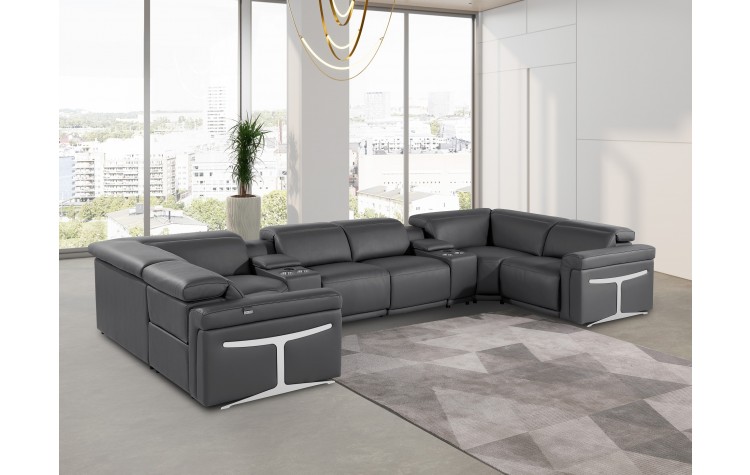 1126 DivanItalia Dark Gray 8-Piece Sectional with 2 Power Recliners and Power Headrests
