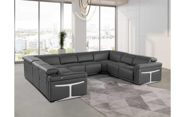 1126 DivanItalia Dark Gray 8-Piece Sectional with 4 Power Recliners and Power Headrests (No Consoles)