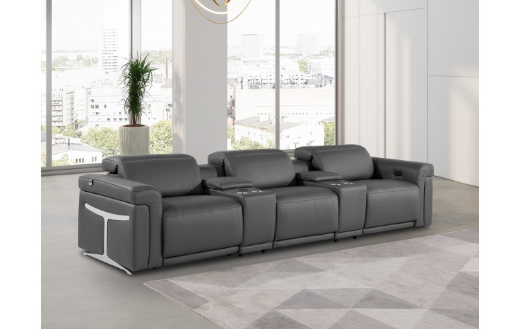 1126 DivanItalia Dark Gray 5-Piece Power Reclining Sofa with Power Headrest in Top Grain Italian Leather