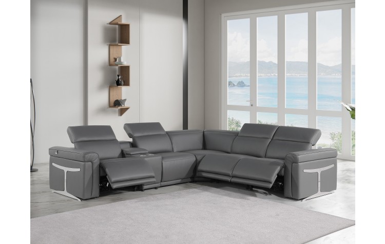 1126 - Top Grain Dark Grey Italian Leather Sectional Sofa 6-Piece w/ 3 power recliners