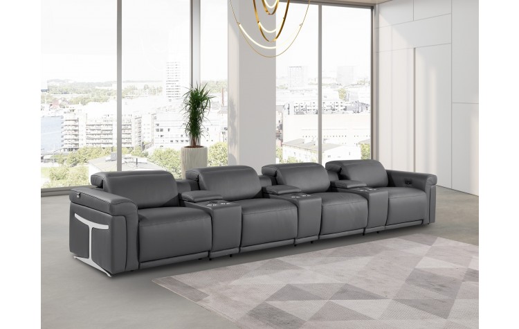 1126 DivanItalia Dark Gray 7-Piece Power Reclining Sofa with Power Headrest in Top Grain Italian Leather