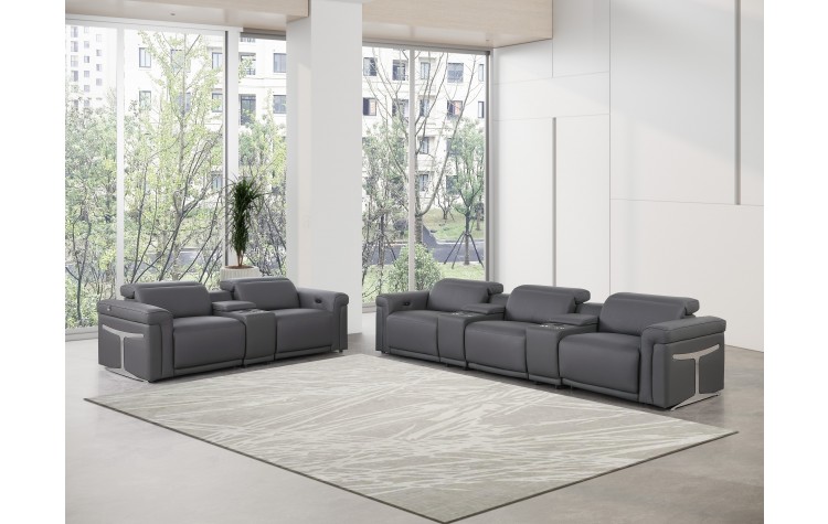1126 DivanItalia Dark Gray 8-Piece Modular Power Reclining Sofa Set with Power Headrests – Top Grain Italian Leather