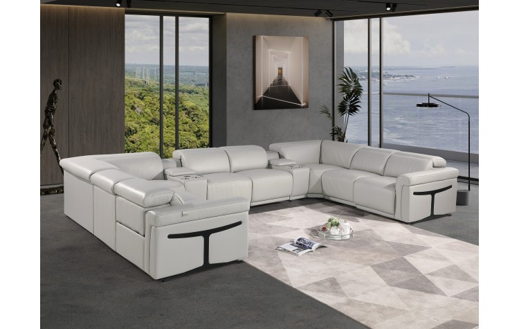 1126 DivanItalia Light Gray 10-Piece Sectional with 4 Power Recliners and Power Headrests