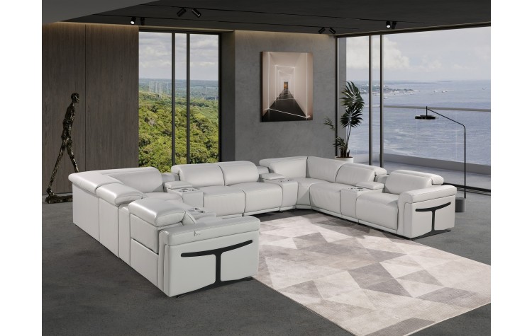 1126 DivanItalia Light Gray 12-Piece Sectional with 4 Power Recliners and Power Headrests