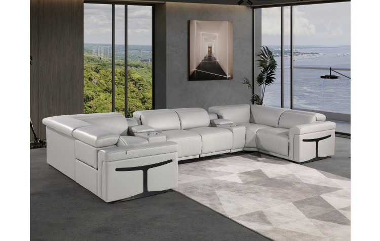 1126 DivanItalia Light Gray 8-Piece Sectional with 2 Power Recliners and Power Headrests