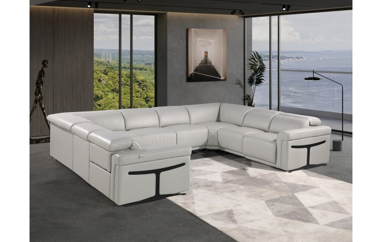 1126 DivanItalia Light Gray 8-Piece Sectional with 4 Power Recliners and Power Headrests (No Consoles)