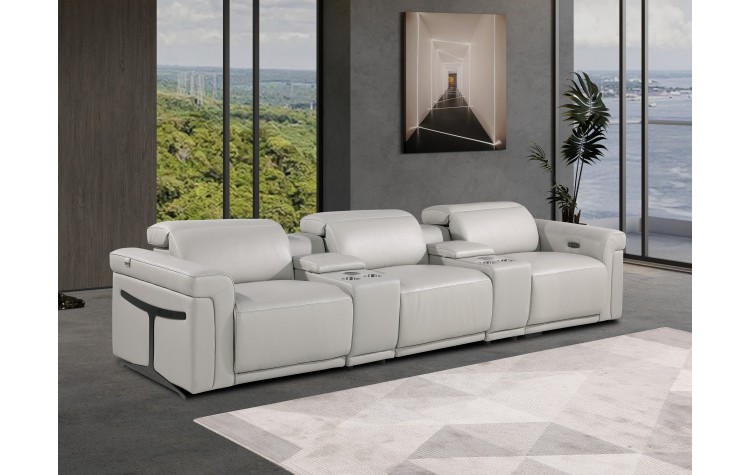 1126 DivanItalia Light Gray 5-Piece Power Reclining Sofa with Power Headrest in Top Grain Italian Leather