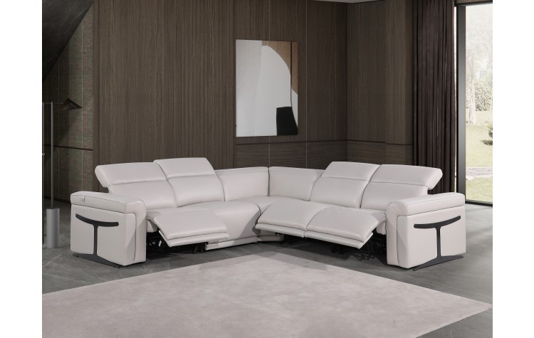 1126 - Top Grain Light Grey Italian Leather Sectional Sofa 5-Piece w/ 3 power recliners