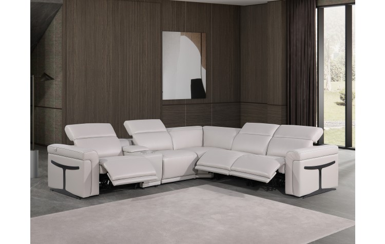 1126 - Top Grain Light Grey Italian Leather Sectional Sofa 6-Piece w/ 3 power recliners
