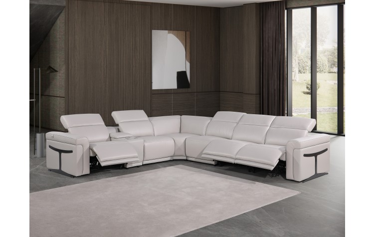 1126 - Top Grain Light Grey Italian Leather Sectional Sofa 7-Piece w/ 3 power recliners
