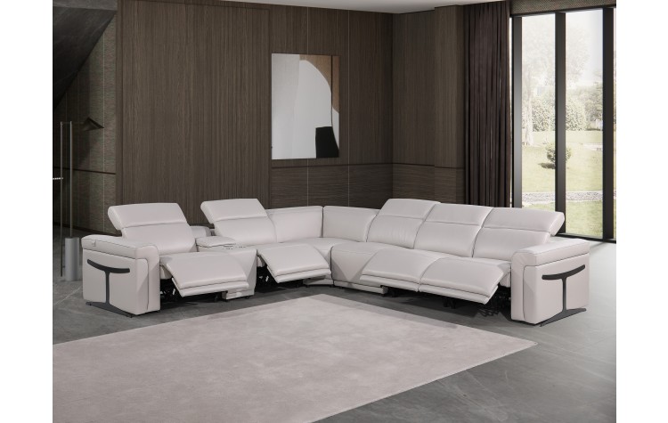 1126 - Top Grain Light Grey Italian Leather Sectional Sofa 7-Piece w/ 4 power recliners