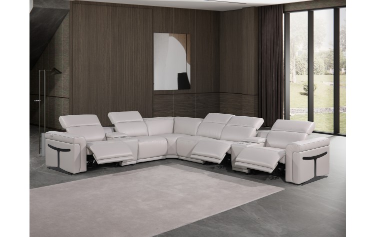 1126 - Top Grain Light Grey Italian Leather Sectional Sofa 8-Piece w/ 3 power recliners