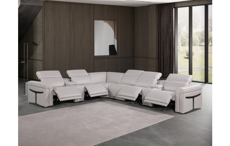 1126 - Top Grain Light Grey Italian Leather Sectional Sofa 8-Piece w/ 4 power recliners