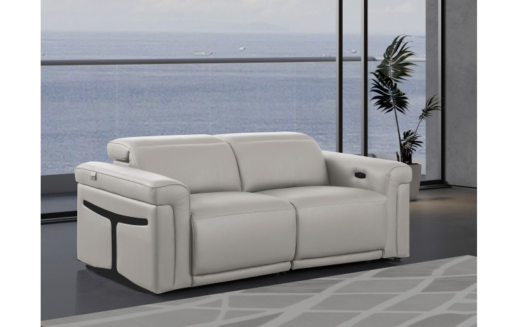 1126 DivanItalia LIght Grey Top Grain Italian Leather Loveseat with Power Headrest