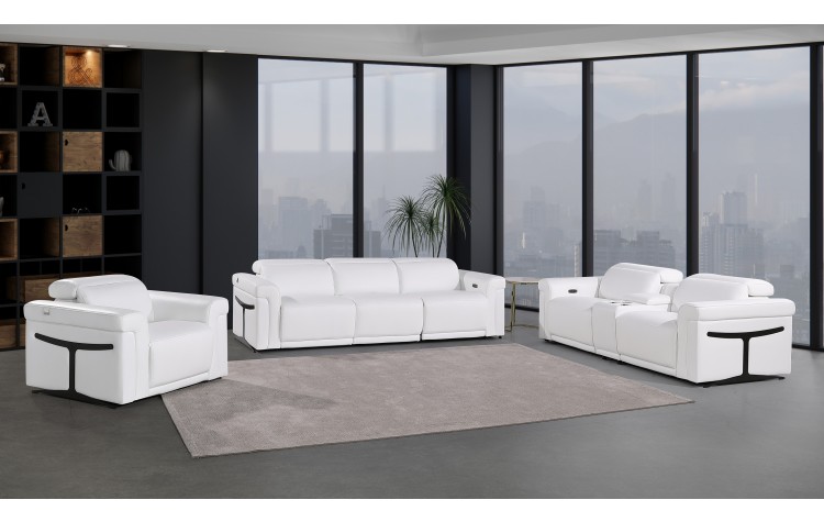 1126 DivanItalia White 7-Piece Modular Power Reclining Sofa, Loveseat, and Chair Set – 6 Recliners, Top Grain Italian Leather