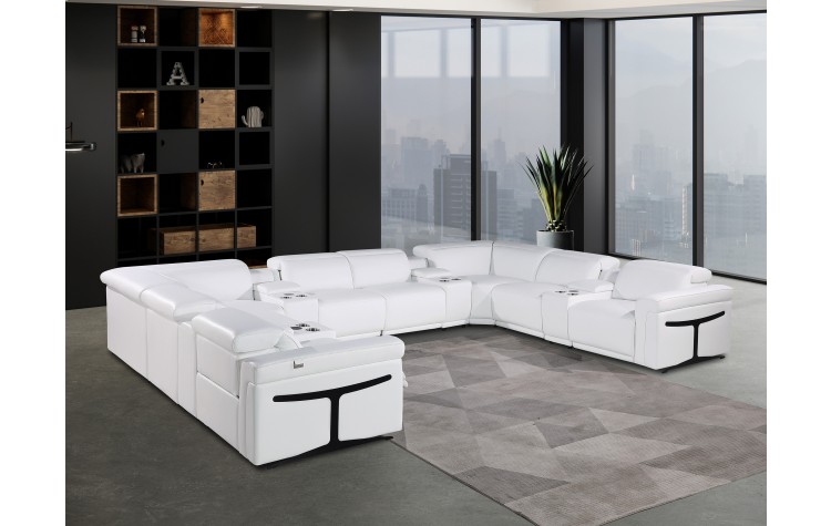 1126 DivanItalia White 12-Piece Sectional with 4 Power Recliners and Power Headrests
