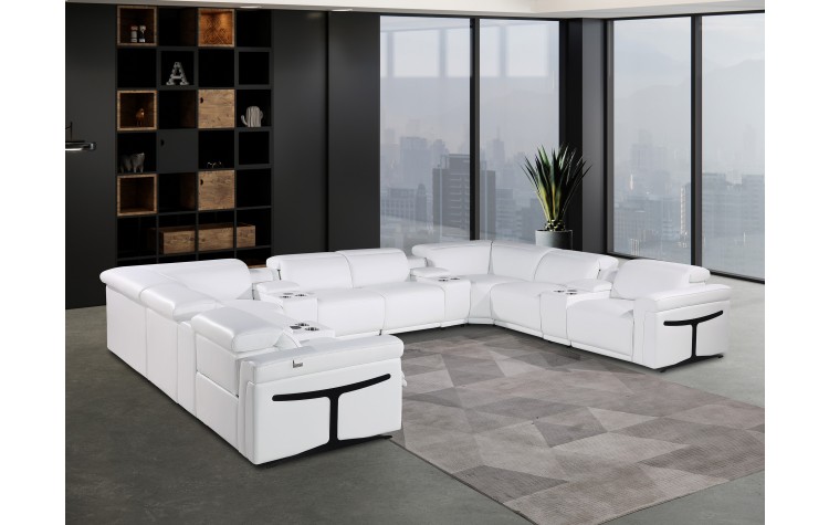 1126 DivanItalia White 10-Piece Sectional with 4 Power Recliners and Power Headrests