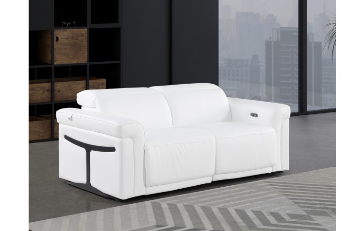 1126 DivanItalia White Top Grain Italian Leather Loveseat with Power Headrest