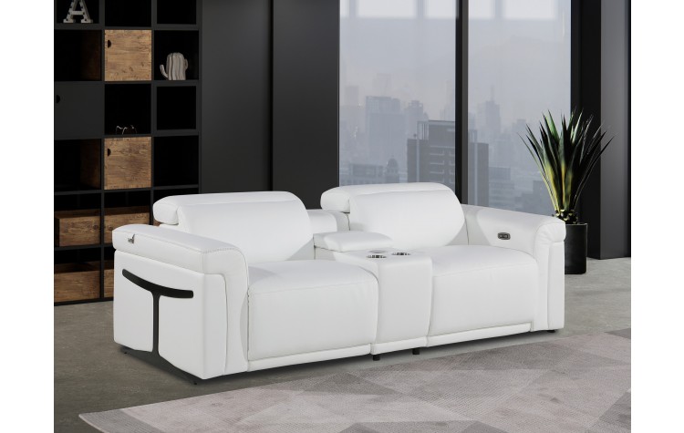 1126 DivanItalia White Modular Power Reclining Loveseat with Power Headrest