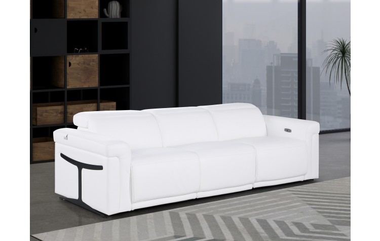 1126 DivanItalia White Top Grain Italian Leather Power Reclining Sofa with Dual Recliners and Power Headrests