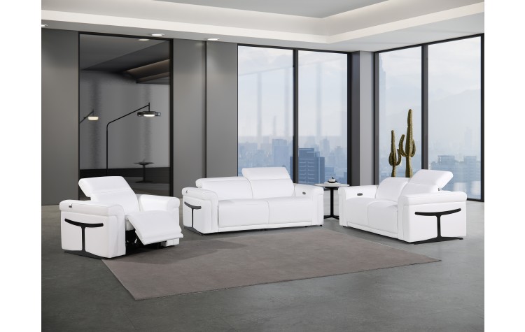 1126 - Top Grain Power Reclining Italian White Leather Sofa Set