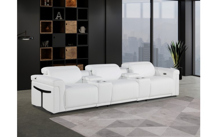 1126 DivanItalia White 5-Piece Power Reclining Sofa with Power Headrest in Top Grain Italian Leather