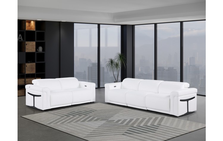 1126 DivanItalia White Modular Power Reclining Sofa and Loveseat Set – Top Grain Italian Leather with Power Headrests