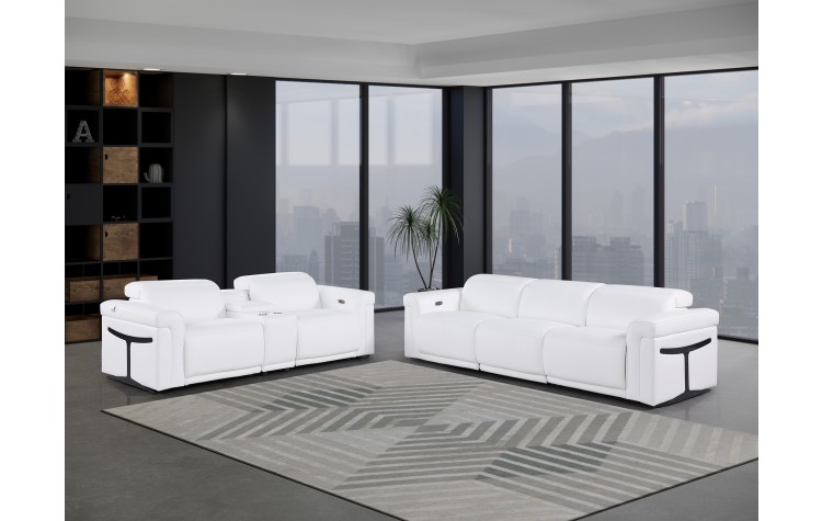 1126 DivanItalia White 6-Piece Modular Power Reclining Sofa and Loveseat Set with Power Headrests - Top Grain Italian Leather