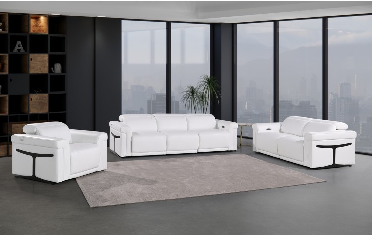1126 DivanItalia White 6-Piece Modular Power Reclining Sofa, Loveseat, and Chair Set – 6 Recliners, Top Grain Italian Leather with Power Headrests
