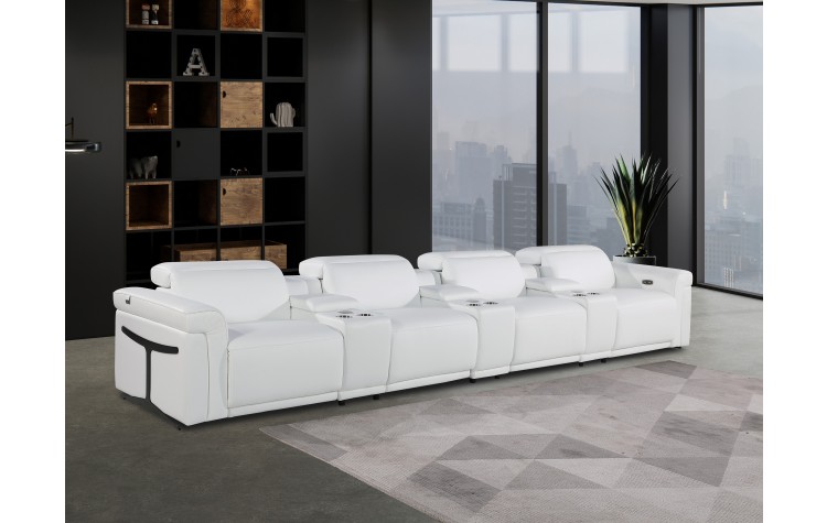 1126 DivanItalia White 7-Piece Power Reclining Sofa with Power Headrest in Top Grain Italian Leather