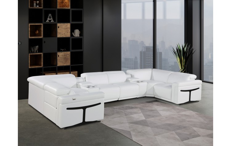 1126 DivanItalia White 8-Piece Sectional with 2 Power Recliners and Power Headrests