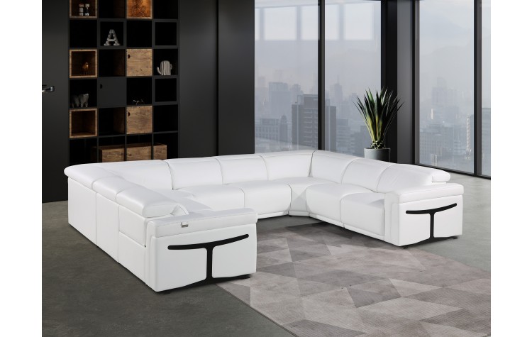 1126 DivanItalia White 8-Piece Sectional with 4 Power Recliners and Power Headrests (No Consoles)