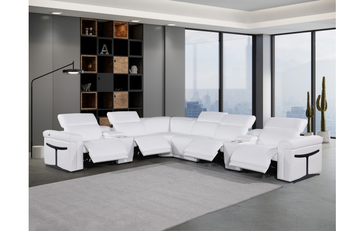 1126 - Top Grain White Italian Leather Sectional Sofa 8-Piece w/ 4 power recliners