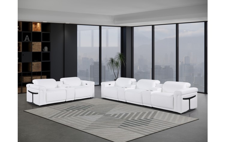 1126 DivanItalia White 8-Piece Modular Power Reclining Sofa Set with Power Headrests – Top Grain Italian Leather