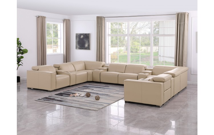 1208 Beige 12-Piece 4-Power Reclining Genuine Leather U-Sectional with Power Headrests
