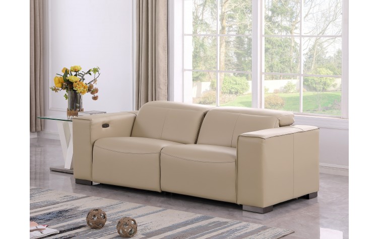 1208 Beige Genuine Leather Power Reclining Loveseat with Power Headrest