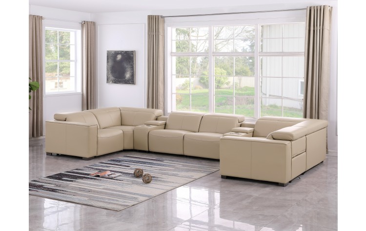 1208 Beige 8-Piece 2-Power Reclining Genuine Leather U-Sectional with Power Headrests
